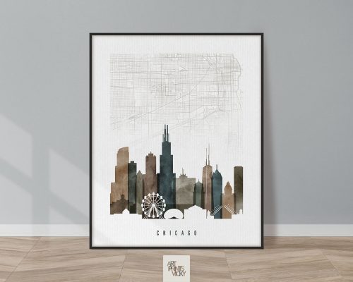 Chicago map poster watercolor 2