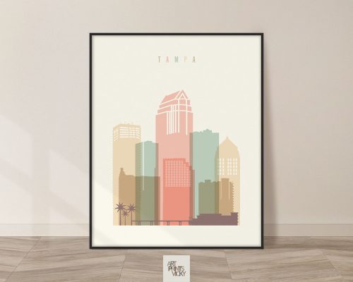 Tampa poster skyline pastel cream