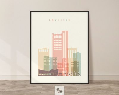 Amarillo TX skyline poster in pastel cream