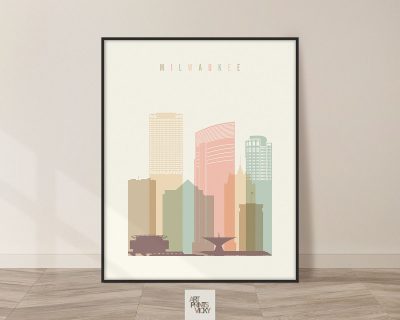 Milwaukee art print skyline pastel cream