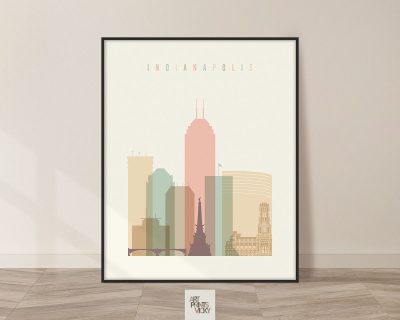 Indianapolis art print skyline pastel cream