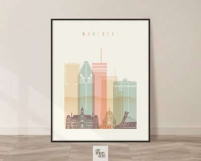 Montreal art print skyline pastel cream
