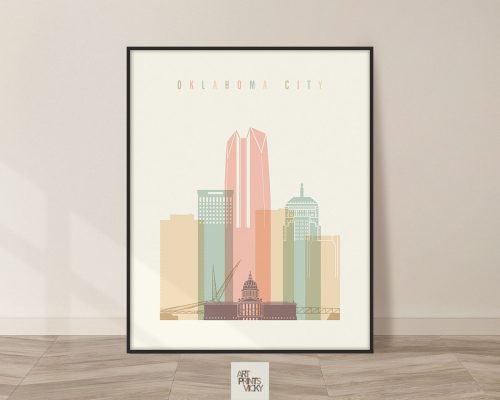 Oklahoma City art print skyline pastel cream