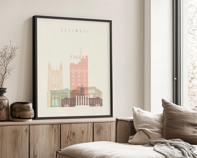 Art print featuring a stylized illustration of Columbia with notable buildings and the word 'TIGER'.