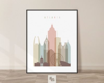 Atlanta art print skyline pastel white