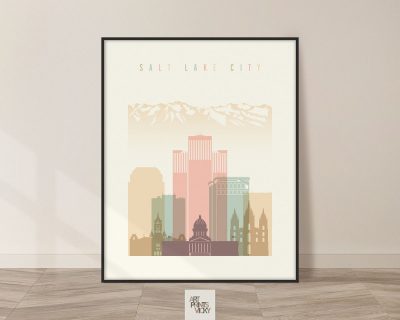 Salt Lake City art print skyline pastel cream