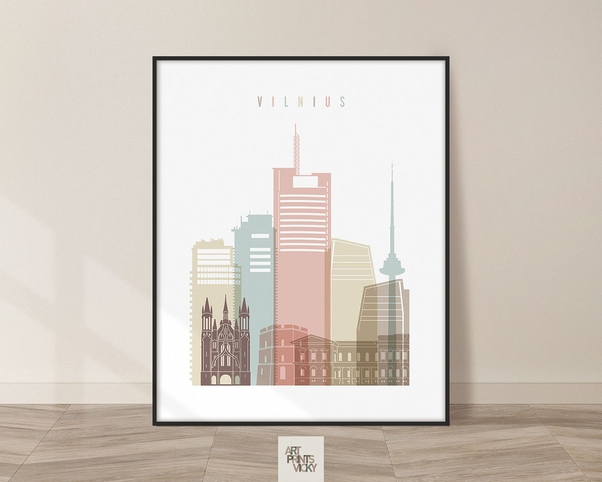 Vilnius poster skyline pastel white