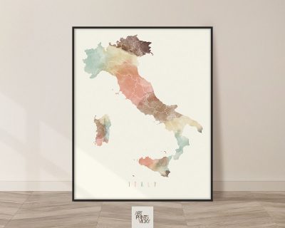 Italy watercolor map poster pastel