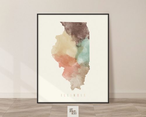 Illinois map print pastel cream