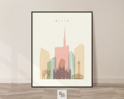 Milan art print skyline pastel cream