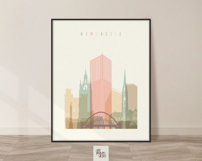 Newcastle art print skyline pastel cream