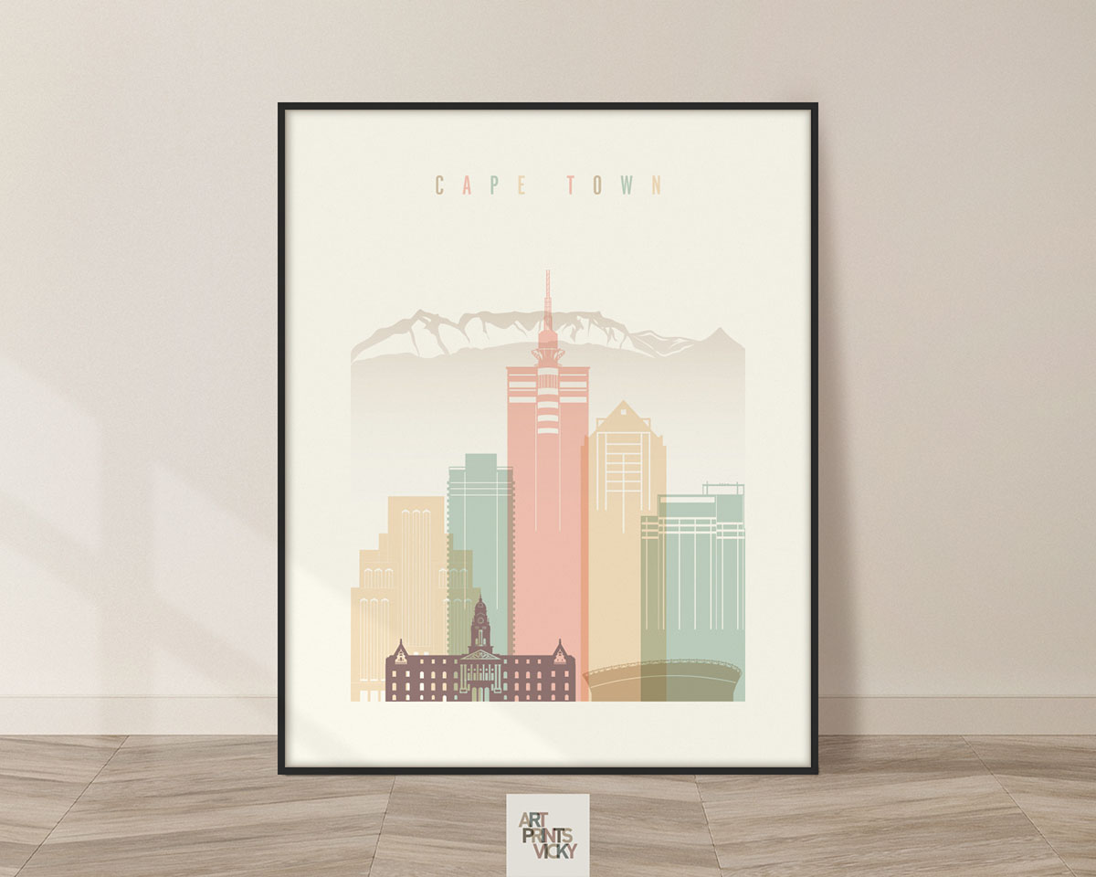 Cape Town art print skyline pastel cream