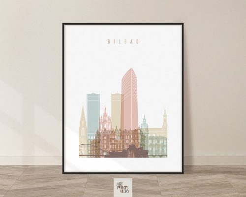Bilbao skyline poster pastel white