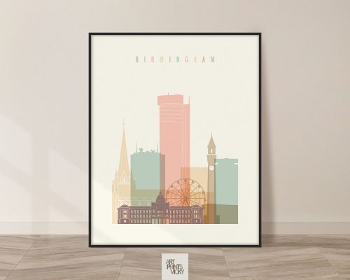 Birmingham art print skyline pastel cream