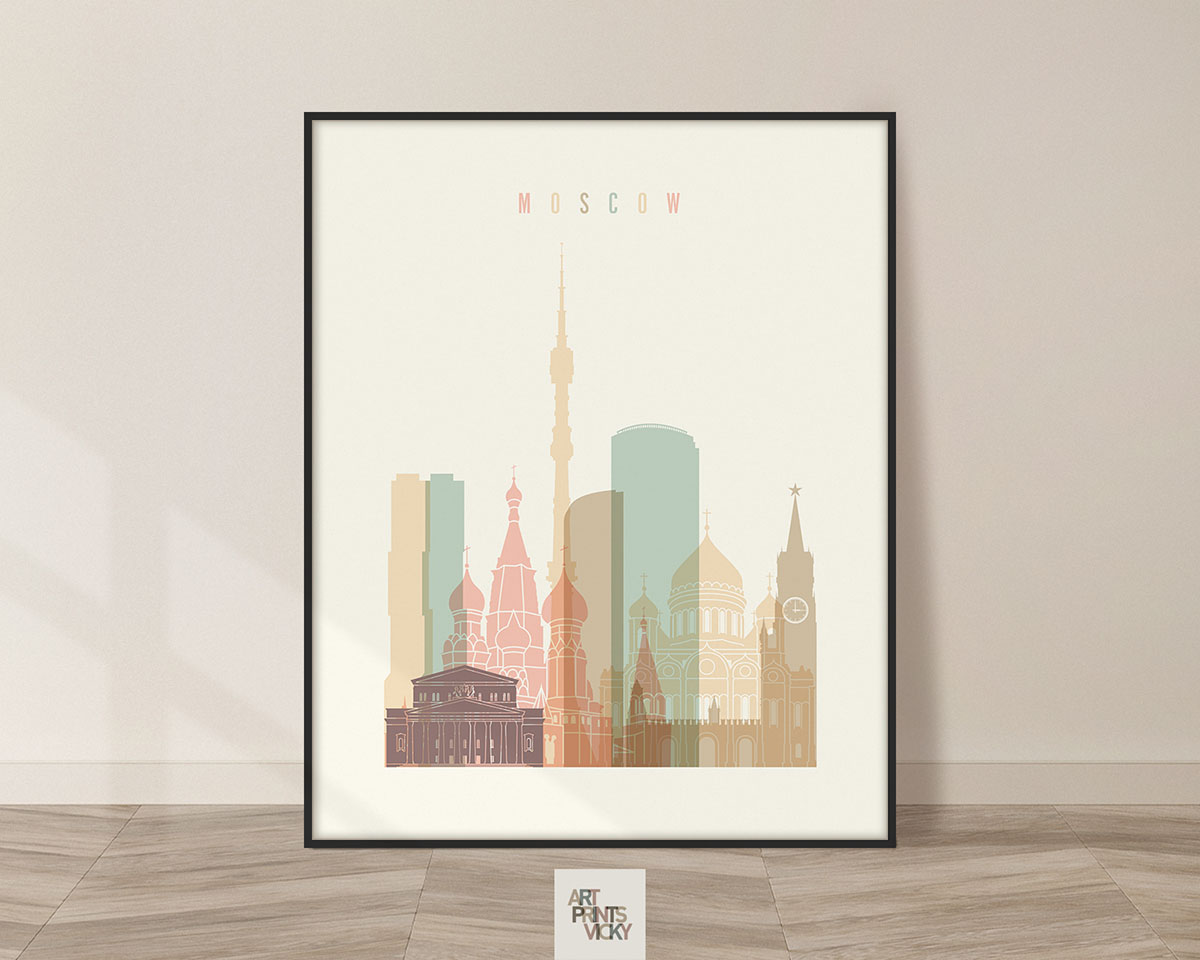 Moscow art print skyline pastel cream
