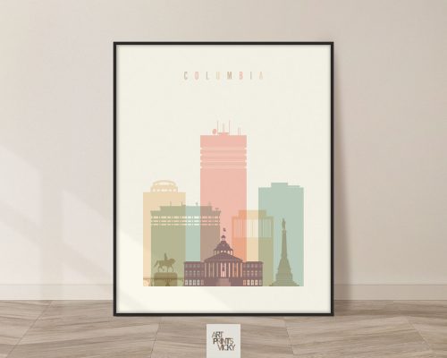 Columbia SC skyline art pastel cream