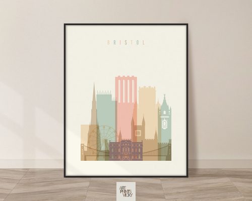 Bristol skyline poster pastel cream