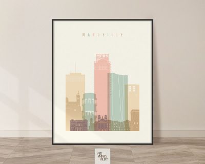 Marseille skyline print pastel cream