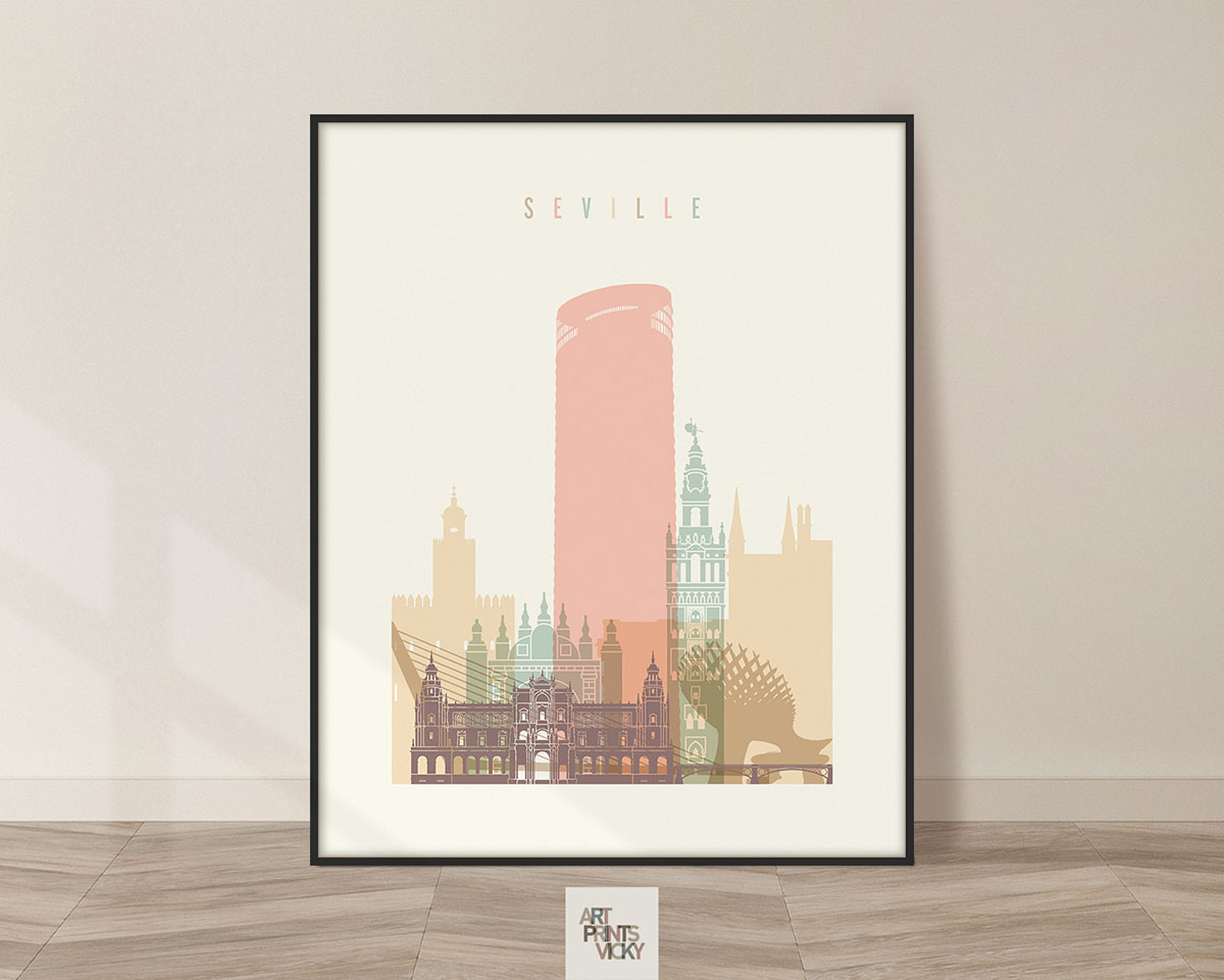 Seville art print skyline pastel cream