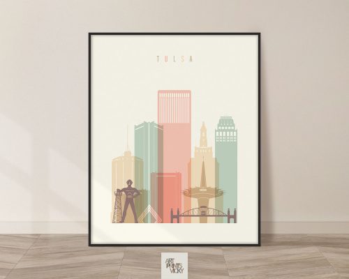 Tulsa poster skyline pastel cream