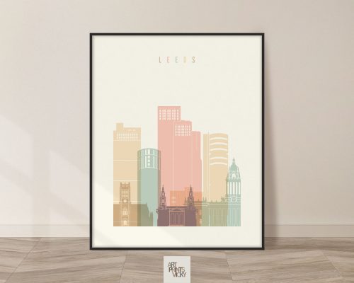 Leeds skyline poster pastel cream