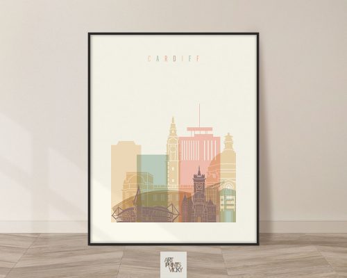 Cardiff skyline pastel cream poster