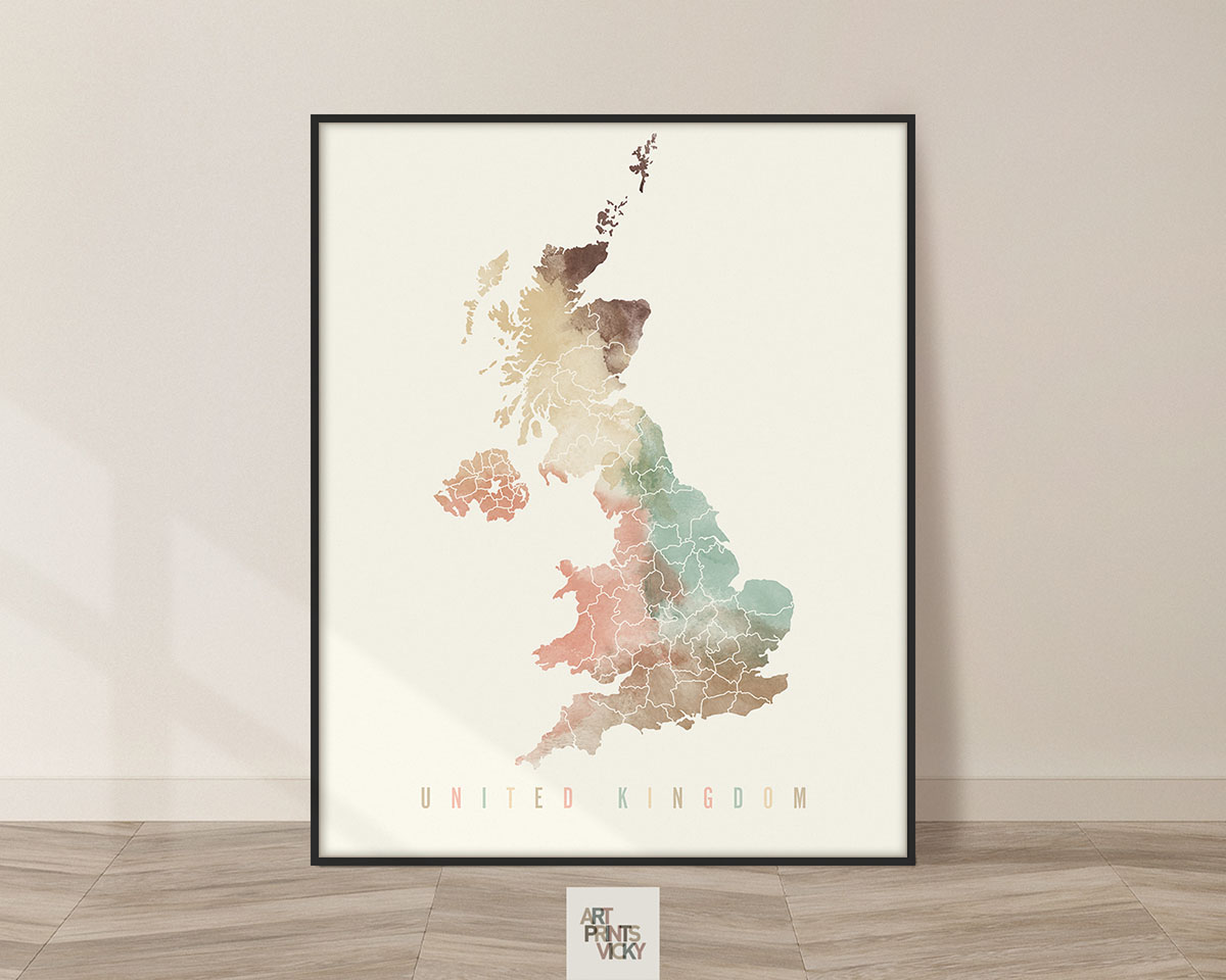 United Kingdom map poster pastel cream