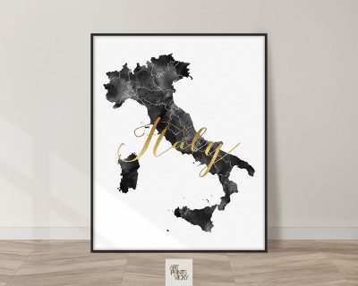 Italy map black and white poster