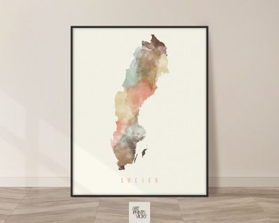 Sweden watercolor map poster pastel