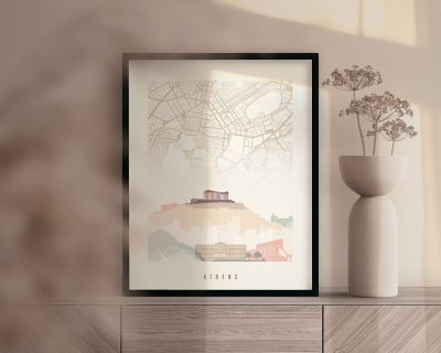 Athens map print poster pastel cream second
