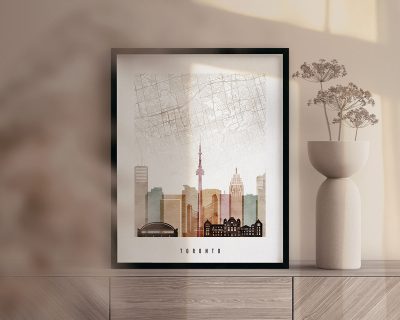 Toronto map skyline poster watercolor 1 second