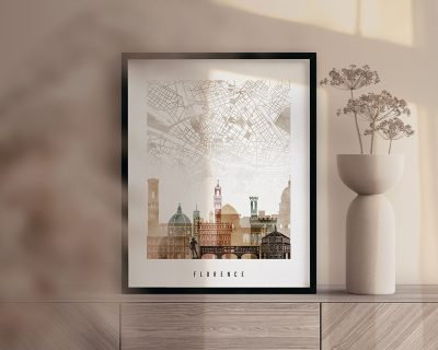 Florence map skyline poster watercolour 1 second