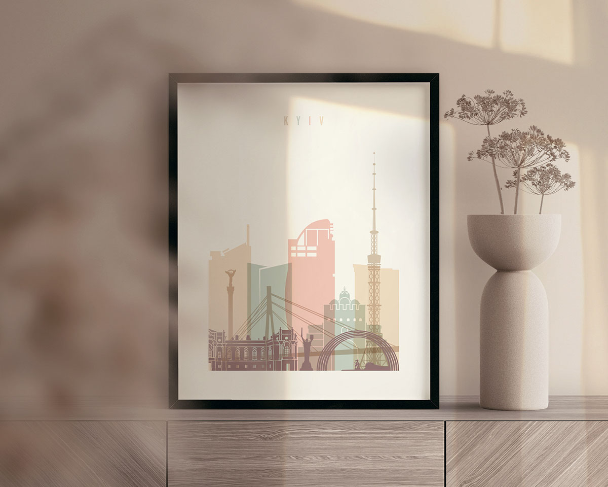 Kyiv travel poster in pastel cream second