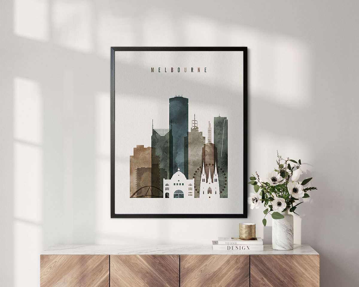 Melbourne skyline poster watercolor 2 second photo