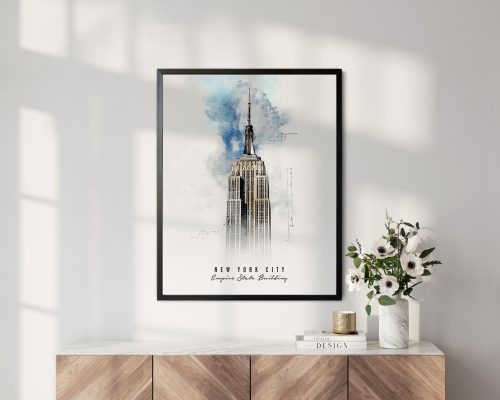 Empire state building print in urban 1 second