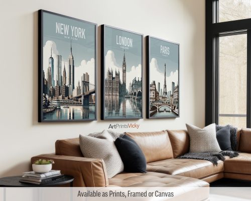 Paris London New York As 3 Travel Poster Set by ArtPrintsVicky