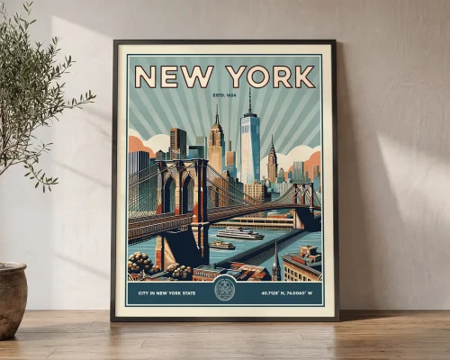 New York Retro Travel Poster Wall Art Print