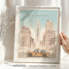 New York Empire State Building art print with yellow taxi.