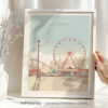 New York Coney Island art print with Ferris wheel and roller coaster.