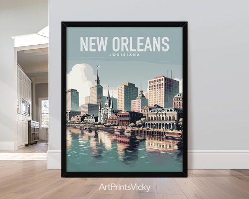 New Orleans skyline travel poster in smooth colors by ArtPrintsVicky
