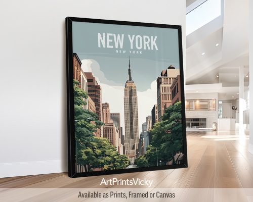 New York Empire State Travel Poster Wall Art by ArtPrintsVicky