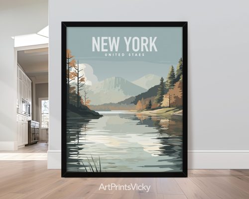 New York State natural landscape illustration poster by ArtPrintsVicky
