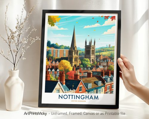 Nottingham England Skyline Travel Print