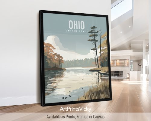 Ohio State natural landscape illustration poster by ArtPrintsVicky