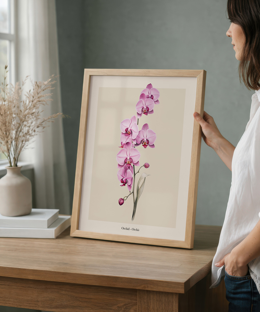 Pink Orchid Print, Botanical Wall Art Poster