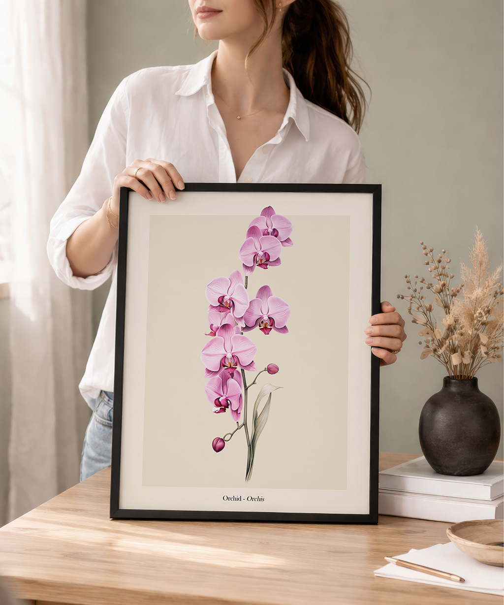 Pink Orchid Print, Botanical Wall Art Poster - Image 3