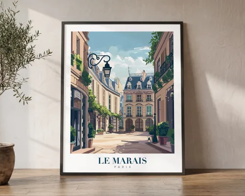 Paris Le Marais Travel Poster — Vintage Wall Art | ArtPrintsVicky