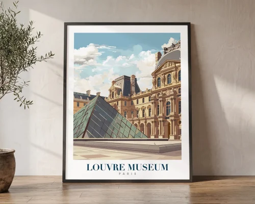 Paris Louvre Travel Poster — Vintage Wall Art Print | ArtPrintsVicky