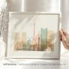 Art print featuring a stylized cityscape of Paris with the Eiffel Tower and notable buildings.