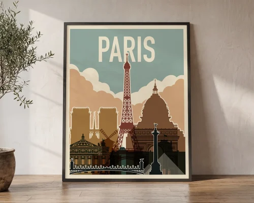Paris Retro Skyline Wall Art Print